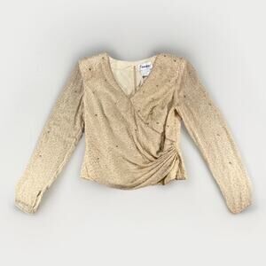 Jovani Blouse Womens Size 6P Silk Sequins Vintage Gatsby Padded Shoulders